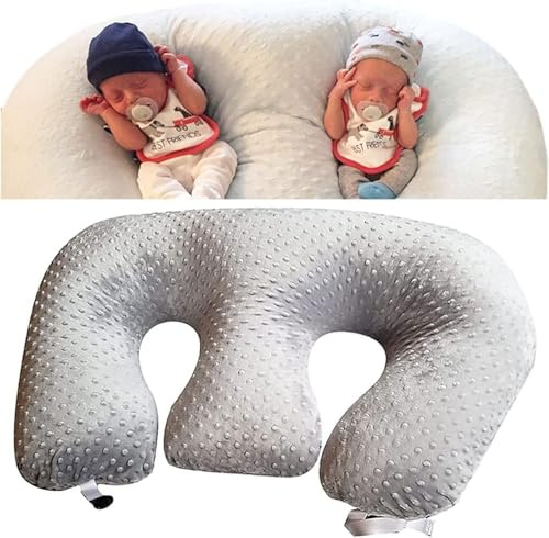Cuscino per l'allattamento al seno per gemelli - Supporto grande e paffuto per il bambino, cotone grigio, lavabile in lavatrice - Miglior cuscino per gravidanza gemellare E - Federa rimovibi