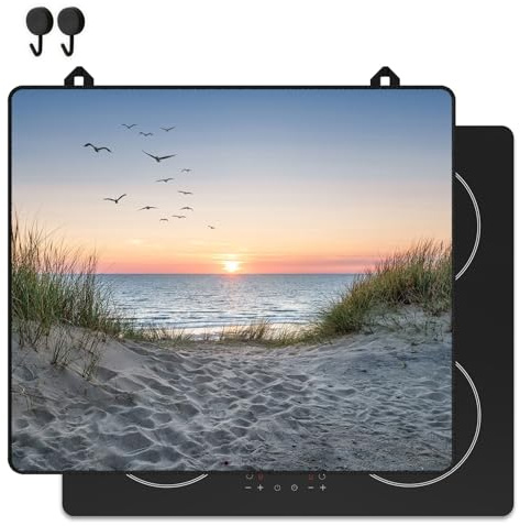 KitchyMist Cubre Vitrocerámica Playa y dunas - 60x52 cm - Protector Vitroceramica Induccion - Tapa Protectora para Induccion - Panel Antisalpicaduras Cocina