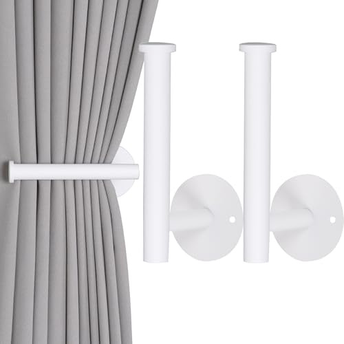 Groleca 2-Pack No Drill Curtain Holdbacks & Tiebacks - Adhesive or Drilling Wall Mount Hooks, SUS304 Stainless Steel Drapery Holdbacks Metal Curtain Hooks for Curtains (2,White)