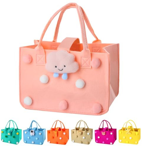 Filztasche Einkaufstasche, FainFun 30 * 20 * 18 cm Filztaschen Mädchen, Kleine Filztasche, Filzkorb Einkaufen, Filz Einkaufstasche Mit Griff zur Aufbewahrung von Snacks, Lunchboxen (Rosa)