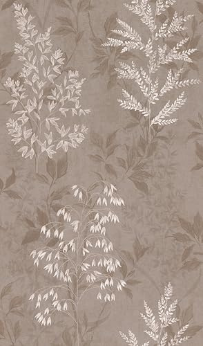Rasch Tapete 285017 - Helle Papiertapete mit kleinen Pflanzen in Braun - 10,05m x 0,53m (LxB)