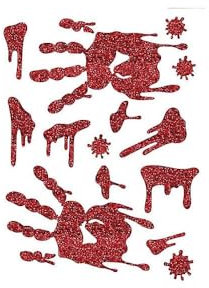 FIESTAS GUIRCA | Adhesivo Glitter Mano Sangre (30x40 cm) - Decoración de Pared, Puerta y Ventana para Halloween y Fiestas de Esqueletos - Ideal para Celebraciones y Eventos - Rojo