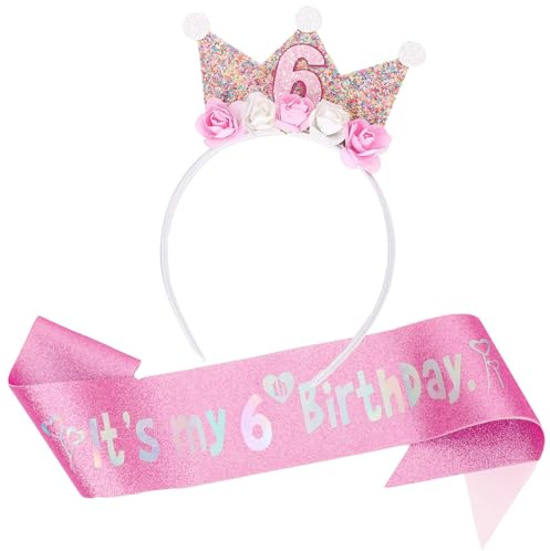 LUKIUP 2 Stück Geburtstagskrone Geburtstagsgürtel Mädchen, 4 Jahr Geburtstagskrone, Geburtstagskrone Mädchen 4 Jahre, Rosa Schärpe Geburtstag für Prinzessin Krone Gute zum Geburtstag Partydekorationen