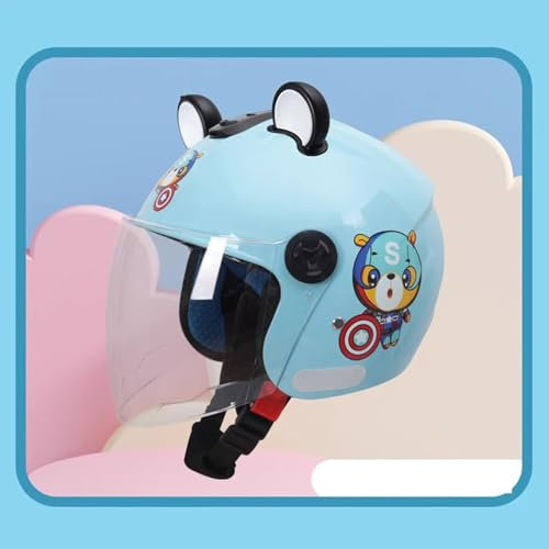 QJWMatic Niedlicher Kinderhelm, Motorrad-Halbhelm, Retro 3/4 Jet-Helm, Scooter Cruiser Moped Sonnenschutzhelm für Jungen und Mädchen im Alter von 3–13 Jahren H,48-56CM