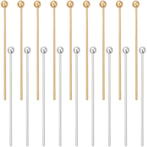 Beebeecraft 1 Box Mit 200 Kugelkopfstiften Gold/Silber Gerade Biegbare Ösen Perlenstifte Zur Schmuckherstellung Zum Basteln von Anhängern Perlen Basteln Ohrringen Armbändern Halsketten Anhängern