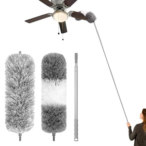 Spolverino per la pulizia estensibile - Piumino per la pulizia degli interni. Spolverino lungo 279,4 cm con asta di prolunga per la pulizia di soffitti e ventilatori. Spolverino in microfibra per