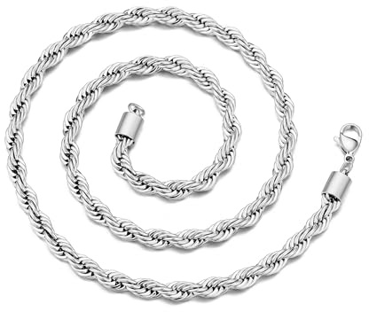 Philip Jones Men's 5mm Stainless Steel Round Rope Wheat Chain Necklace (18-24 Inch)