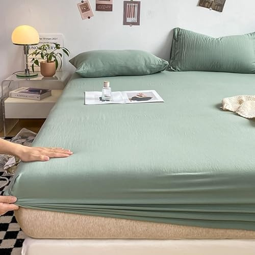 Calefee Spannbettlaken mit Kissenbezug Set 2 stück, Spannbettlaken 200x220 Boxspringbett Mikrofaser Einfarbiges Salbeigrün