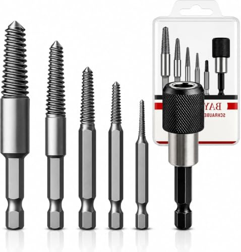 BAYERTAL® Schraubenausdreher Set 6tlg E6.3 – Linksausdreher mit Schnellwechsel Bitaufnahme – Schrauben Entferner + Ausdreher für beschädigte & festsitzende Schrauben – Schraubenlöser screw extractor