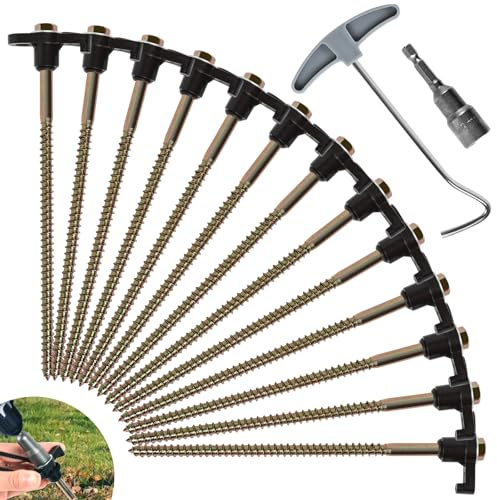 DHGKVK 12x Zeltheringe,Drehbare Zeltheringe mit Gewinde,Felsboden-Erdnägel für Camping,mit Adapter für Akkuschrauber, mit Nagelzieher, Robuste Stahl-Heringe für Camping und Outdoor.(Schwarz)
