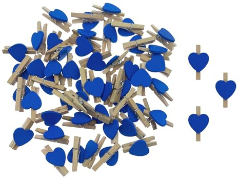 Oblique Unique® Mini Herz Holz Wäscheklammern 50 Stück Herzen Holzklammern Deko Klammern für Geschenkverpackung Namenskärtchen Hochzeit UVM. Blau Rosa (Dunkelblau)