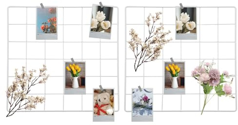 sourcing map 2 paneles de rejilla de pared de alambre, 12 x 12 pulgadas, estante de rejilla de metal para colgar fotos, organizador decorativo de tablero de alambre con gancho para marco de exhibición