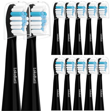 LokoBatii 12 stück Aufsteckbürsten kompatibel mit Oral B Pulsonic Schallzahnbürsten, Zahnbürstenaufsatz für Pulsonic Slim Clean 2000, Slim Luxe 4000, 4500, Slim 1002, Schwarz