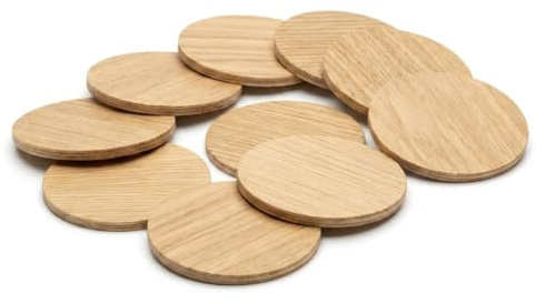 PEEWIT 10er Set Untersetzer aus Eichenholz – 9 cm – Ölbehandelt – Schutz für Tassen und Becher – Robuste und Elegante Tischunterlagen