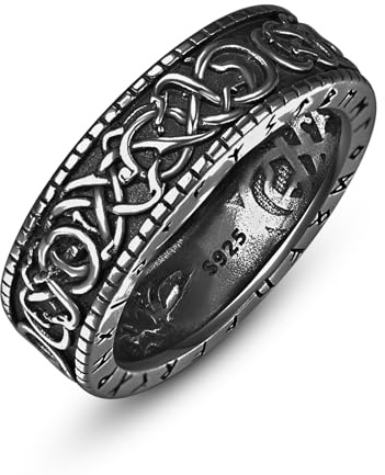 ADMETUS 925 Sterling Silber Wikinger Ringe Nordische Runen Ringe Schutz Schmuck Wikinger Geschenk für Herren Ringgröße 49.3-74.8 (15.7-23.8)