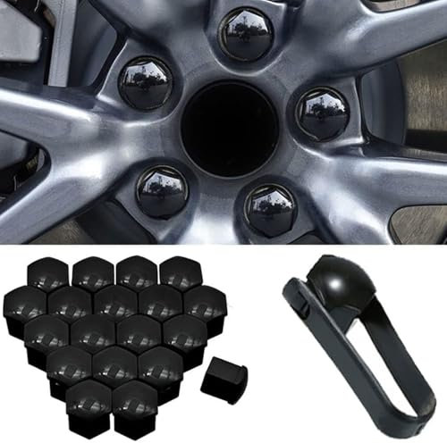 WPNCIMDA 20 StüCke Auto Radschraubenkappen FüR VW Golf 7 MK7 7.5 R GTD GTI GTE 2013-2019, Universal Reifen Mutter Kappen Diebstahlschutz KorrosionsbestäNdig Und Staubdicht ZubehöR, 19mm-Black
