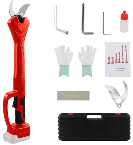 Tijeras de podar compatible con Makita 18V batería (sin batería), tijeras eléctricas con 2 velocidades, diámetro de corte de 40 mm, longitud de 56,5 cm, piedra de afilar y cuchillas de repuesto