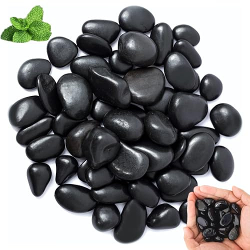 Kieselsteine, Polierte Kieselsteine, Gartenteiche Flusssteine, Polierte Deko Steine, Flusssteine Pflanzen, für Aquarium, Gartendekoration, Kunstprojekte 2-3 cm, 1 kg(Schwarz)