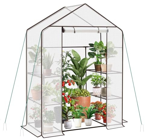 Sekey Walk In Greenhouse with Shelves - Stable Frame & Easy Assembly, Outdoor Green house with Waterproof PE Cover Plastic Greenhouse, All-Weather Protection, White (White(M))