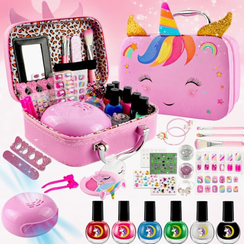 Kinderschminke Set Kinder Schminkkoffer Mädchen Kinderschminke Set mit Waschbarem Make-up, Nagellack & Zubehör Sicheres Schminkset ab 5 Jahren kleine Mädchen