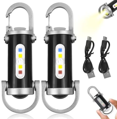 ZYWUOY Lampe de poche super lumineuse pour mini porte-clés, lampe de poche rechargeable USB-C, 3 réglages de lumière, étanche, avec batterie externe, pour l'extérieur