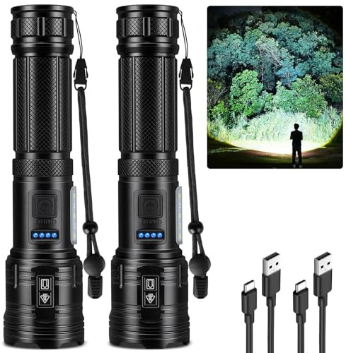 ECLINCO Flashlight Rechargeable 990,000 High Lumens, 2 Pack Super Bright Flash Light with 7 Modes, Waterproof Powerful Linternas, Multifunctional Handhedl Torch for Camping, Home