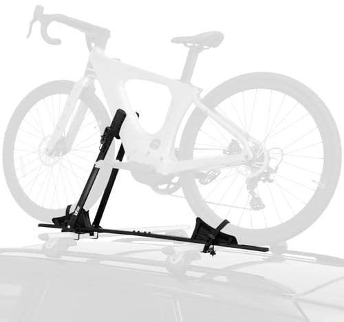 Rider Pro Roof Bike Rack, Foldable Aluminum Upright Bicycle Rack with Anti-Theft Lock for Cars SUVs, Adjustable Roof Mount Bike Carrier 32 lbs Capacity Fits 20''-27'' Bikes Max Tire Width 2.3