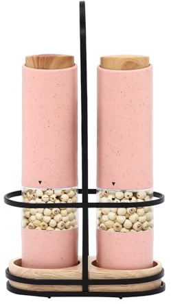 Elektriska pepparkvarnar, elektrisk pepparkvarn med rengöringsborste, ektriskt salt- och pepparkvarn-set, pepparkvarn-set, pepparströare, för slipning av svartpeppar, vit peppar (rosa)