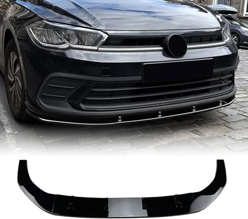 GKXTLTONG Aileron Avant de Voiture pour VW Polo MK6.5 2022-2024 2023, Pare-Choc Avant Séparateur ABS Déflecteur Lèvre Avant Becquet d'ailes Latérales,A/Glossy Black