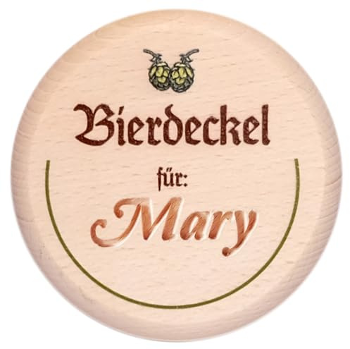 Kaltner Präsente Geschenkidee - Bierglasdeckel aus Holz mit Gravur des Namens, personalisierte Abdeckung für Krüge und Biergläser Schutz vor Insekten & Wespen für den Garten, Biergarten Bierdeckel