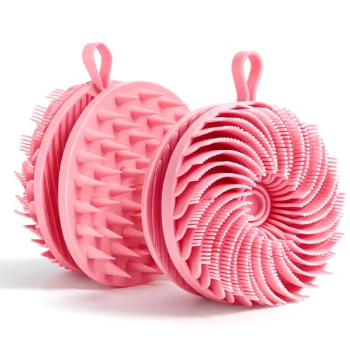 ZPTEE Silicone Body Scrubber Shower Brush for Sensitive Skin - Double-Sided Exfoliating Bath Brush with Easy-Lather Bristles and Scalp Wash Side for Home, Gym & Travel