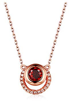 Diamantsmycken Runt Röd Granatäpple Kristall Halsband 18K Rose Pläterad In