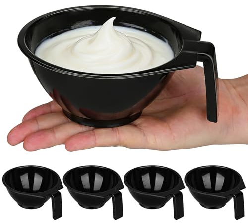 FUOYLOO Tazones para Mezclar Tinte y Aceites de Peluquería, Juego de 5 Cuencos Grandes de Plástico, Color Negro, para Tratamientos Capilares y Mascarillas en Casa y Salón