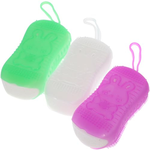 AMUSLESUR Cepillo de Ducha de Silicona Multifuncional para Baño 3 Piezas, Masajeador y Exfoliante para Manos y Pies, Limpieza Profunda y Color Aleatorio