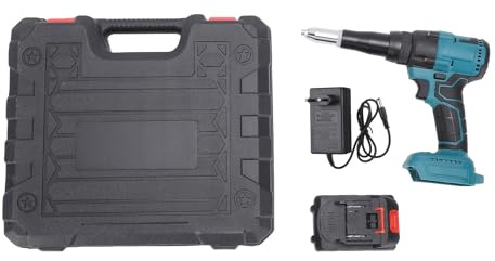 YWBL-WH Remachadora Eléctrica sin Escobillas, Batería de Litio Recargable, Remachadora Automática para Construcción y Reparación de Automóviles (1 cargador+caja de plástico Enchufe UE 230V)