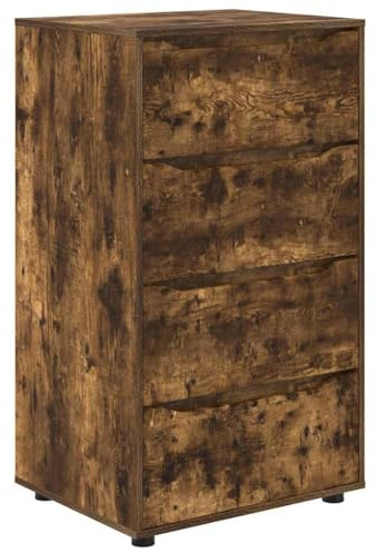 fsahslih Cómoda moderna de roble ahumado, armario de almacenamiento con 4 cajones, armario con cajones de madera regulable para salón, 60 x 48 x 105 cm