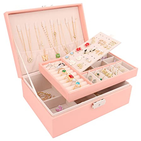 talifoca Joyeros Mujer, 2 capas Caja Joyero organizador de Joyas de Cuero PU, Organizador Joyas para Pendientes, Anillos, Aretes, Pulseras y Collares