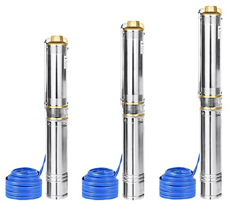 LZQ Djupbrunnspump, 0,37 kW/0,5 hk brunnspump med 4 000 L/H flöde, 34 m flödeshöjd, rörpump, sandresistent med smutsfilter, rostfritt stål, vattenpump, trädgårdspump, dränkbar tryckpump