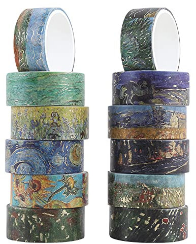 LGEGE 12 Rollen Van Gogh Washi Tape Set, 15mm breit, Abstraktes Ölgemälde Muster, Japanisches Abdeckband Dekor für Scrapbook,Bullet Journal,Geschenkverpackung,DIY Craft (2m)