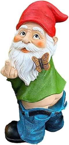 Angaekkot Weihnachtswichtel-Ornament,Gartenzwerg Mittelfinger,Lustiger Gartenzwerg,Gartenzwerge für Außen,Frecher Gartenzwerg-Stinkefinger Dekorationen für Terrasse, Einweihungs-Gartengeschenk (B)