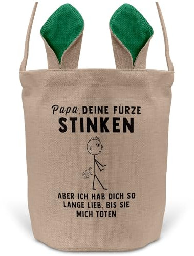 22Feels Papa Osterkorb Vater mit Henkel Ostergeschenk Tragetasche Ostern Deko Osternest Körbchen Hasenohren (Beige/Grün)