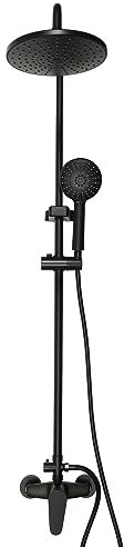 WooDerson Duschsystem Regendusche Set 3 Wasseraustrittsmodi Wandmontage Duschgarnitur Aus Kupfer, Heiß Und Kalt Dual Use, Höhenverstellbar 85-123cm, Keramik Ventilspule (Schwarz)
