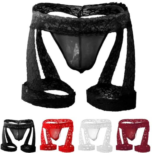 VemeFufu Jockstrap Suspensorio Encaje para Hombre Ropa Interior Talle bajo Braguitas con Bolsa Sexy Tanga Masculina 1 Pieza Negro