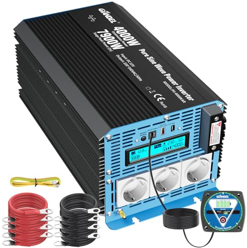 GIANDEL Inversor de Corriente 4000W Onda Sinusoidal Pura con Ajuste de Apagado por subtensión de Entrada DC,Convertidor 12V 220V con Potencia Pico 7900W(Dura 2 Segundos) para Coche Caravana camión