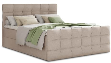 Sofnet Boxspringbett Best Lux mit Fußteil, 2 Bettkästen und Topper - Doppelbett, Bonell-Matratze, Polsterbett, Bett, Betten, Bettgestell, Schlafzimmer (Beige (Inari 22), 180 x 200 cm)