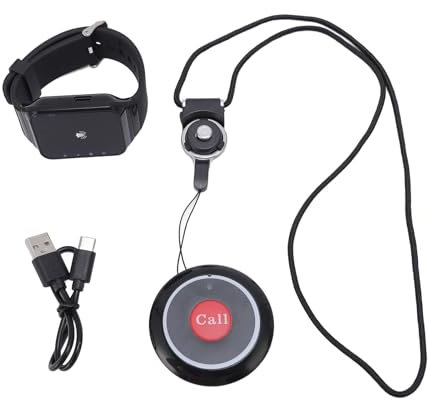 Botón de Llamada Inalámbrica para Personas Mayores/Ancianos en el Hogar, Llamadas Inalámbricas con 1 Botón y 1 Receptor de Reloj, Impermeable IPX4