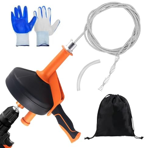 Rohrreinigungsspirale, Rohrreiniger Spirale, Abflussreiniger Spirale mit wasserdichte Handschuhe, Drain Cleaner für Küche,Waschbecken, Dusche, Badewanne (B, 13M)