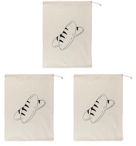 Lot de 3 sacs à pain réutilisables en lin avec cordon de serrage - Design simple pour pain, collations et conservation des produits