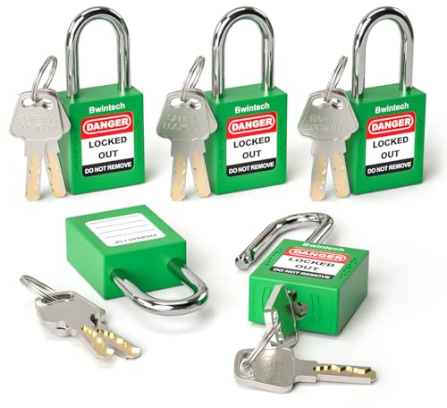 Bwintech 5 Pcs 38MM Keyed Different Green Safety Padlock Lockout Tagout Lock for Lock Out Tag Out Stations and Devices