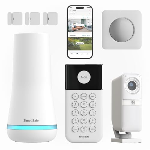 SimpliSafe Wireless Home Security Systems | 7 Piece Smart Home Alarm Systems with HD Indoor Security Camera | Mobile App & Works with Alexa | Professional Monitoring Available | Easy DIY Install